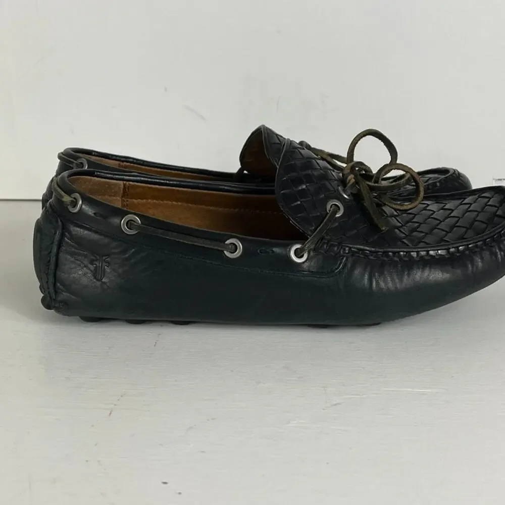 Frye Loafers Mens Size 10.5 Russe Black Woven Leather Slip On Casual Shoes